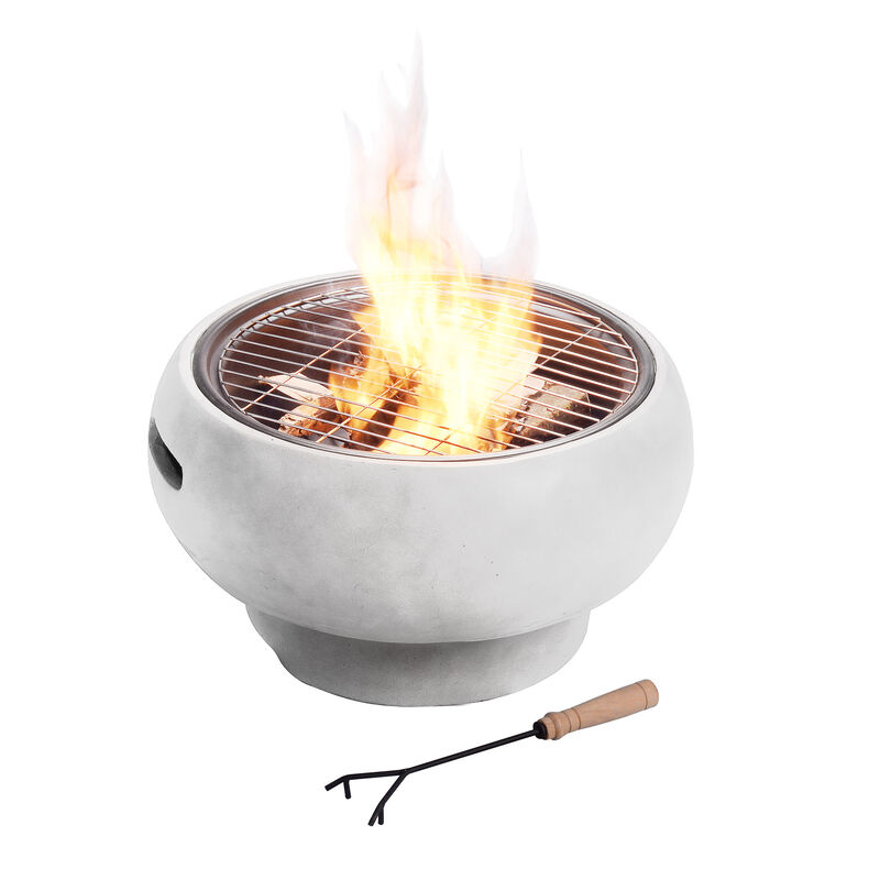 Outdoor Round Faux Concrete Wood Burning Fire Pit with Accessories, Gray image number 6