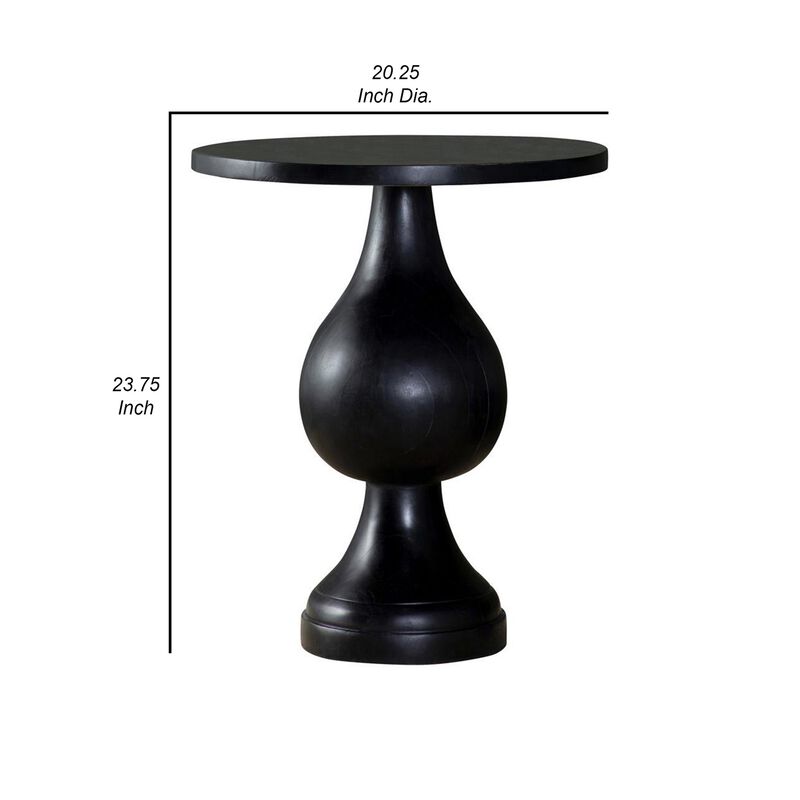 Niko 24 Inch Artisan Round Accent Table, Smooth Pedestal Design, Black Wood - Benzara