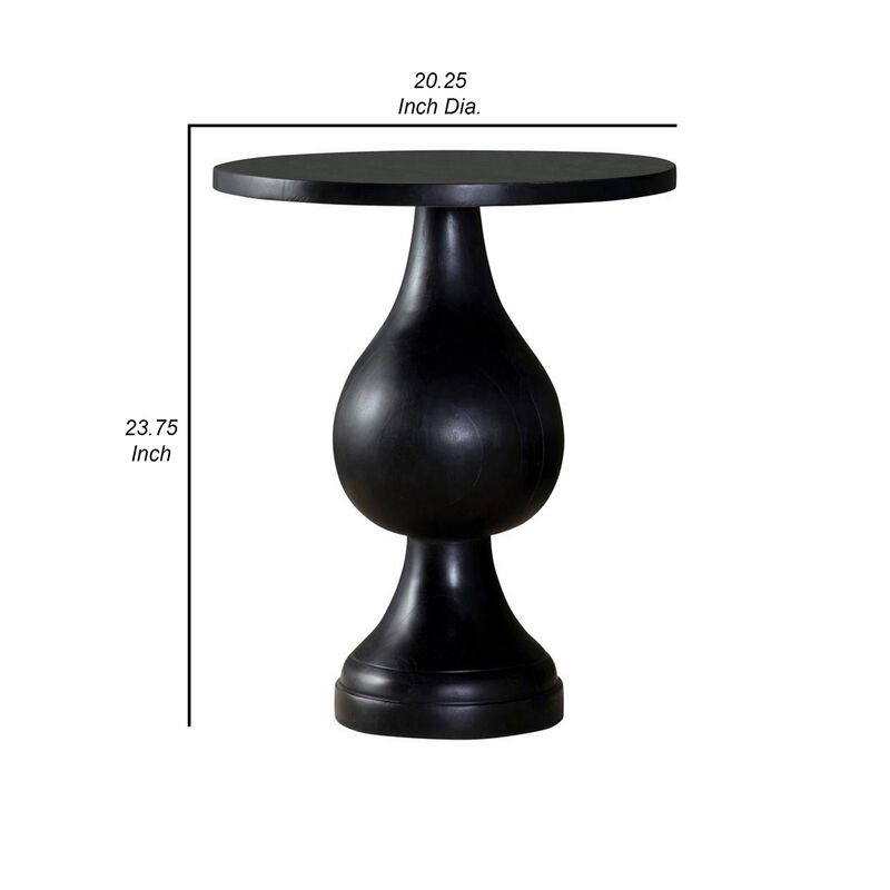 Niko 24 Inch Artisan Round Accent Table, Smooth Pedestal Design, Black Wood