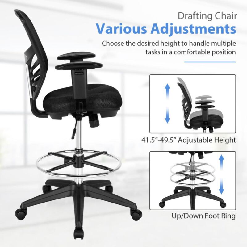 Hivvago Mesh Drafting Chair Office Chair with Adjustable Armrests and Foot-Ring