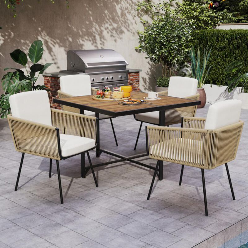 Hivvago 5 Pieces Patio Dining Set with Acacia Wood Tabletop