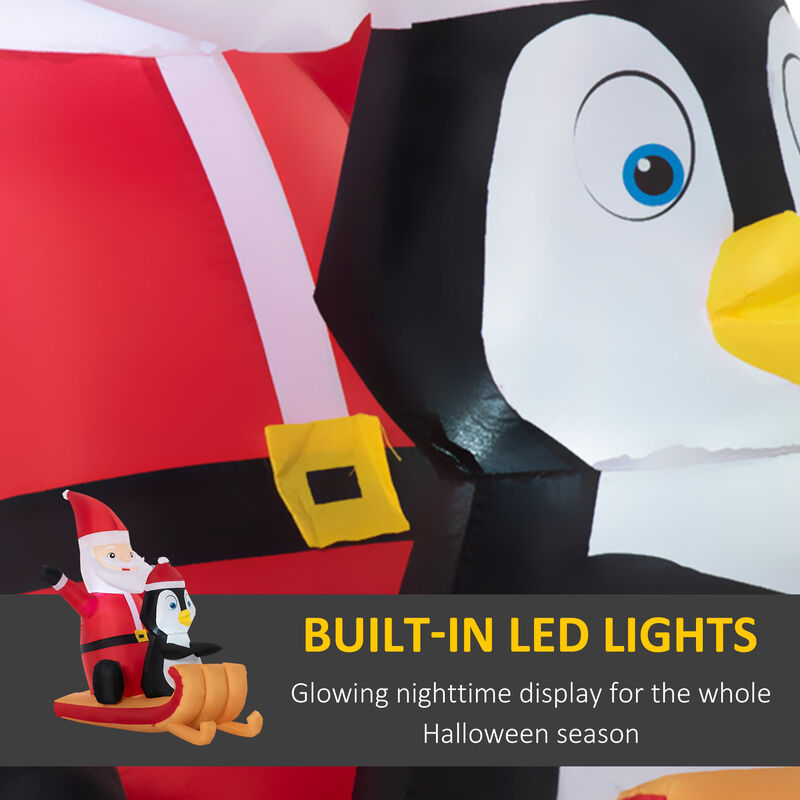 5ft Inflatable Christmas Santa Claus and Penguin on Sleigh LED Display for Lawn