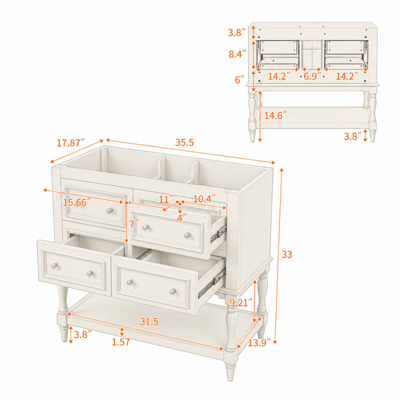 ELEMENT ACE Free Standing 36-Inch Bathroom Vanity Cabinet with 4 Drawers, Solid Wood Frame, MDF Build for Bathroom Storage image number 1