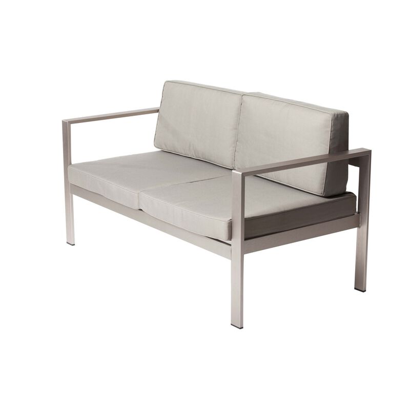 Kili 54 Inch Sofa, Sleek Silver Aluminum Frame, Water Resistant Cushions-Benzara image number 3