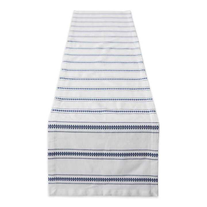 14" x 108" French Blue and White Zig Dobby Stripe Decorative Table Runner