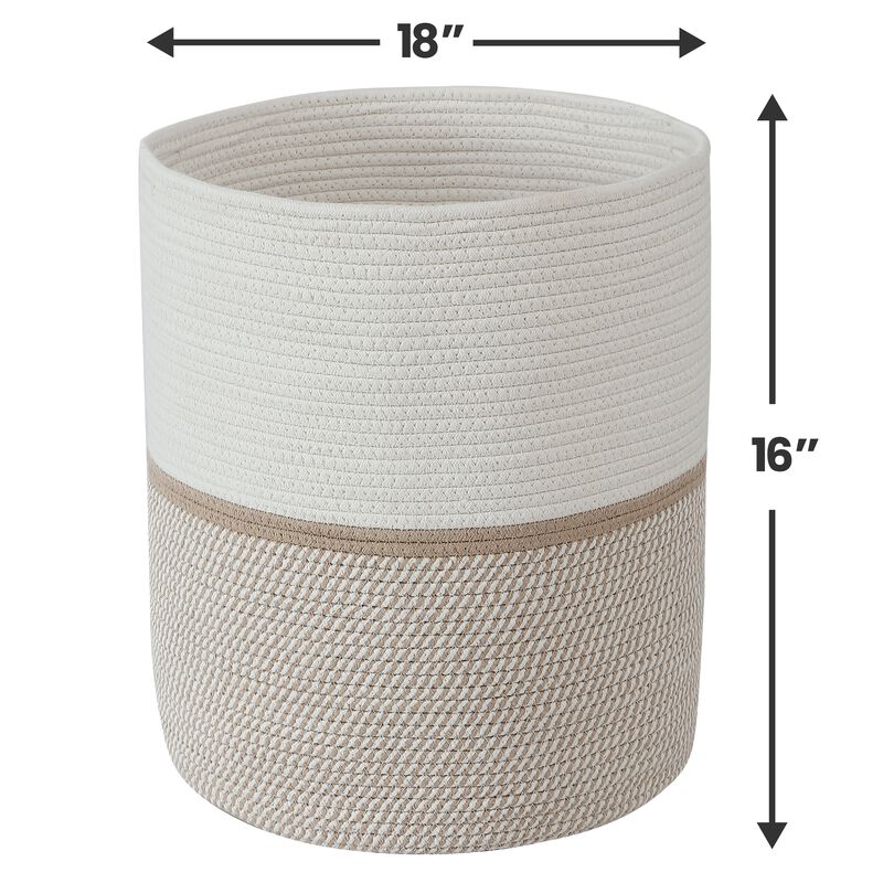 Large Cotton Rope Laundry Hamper Woven Basket with Handles image number 6