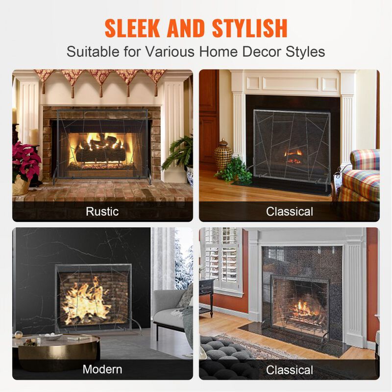 Modern Fireplace Spark Screen with Durable Iron Mesh, Freestanding Hearth Safety Screen-Black image number 7
