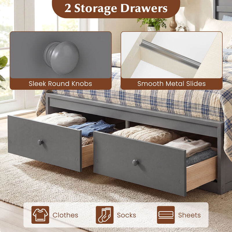 Full Wood Platform Bed Frame with Built-In Storage Drawers image number 7