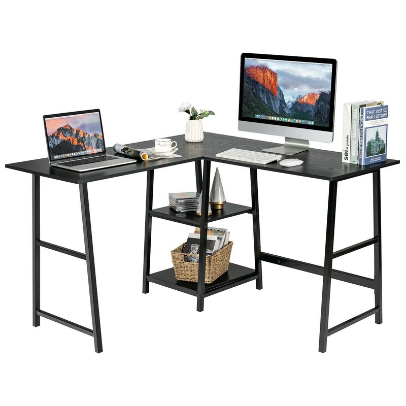 L Shaped Corner Computer Desk with Storage Shelves