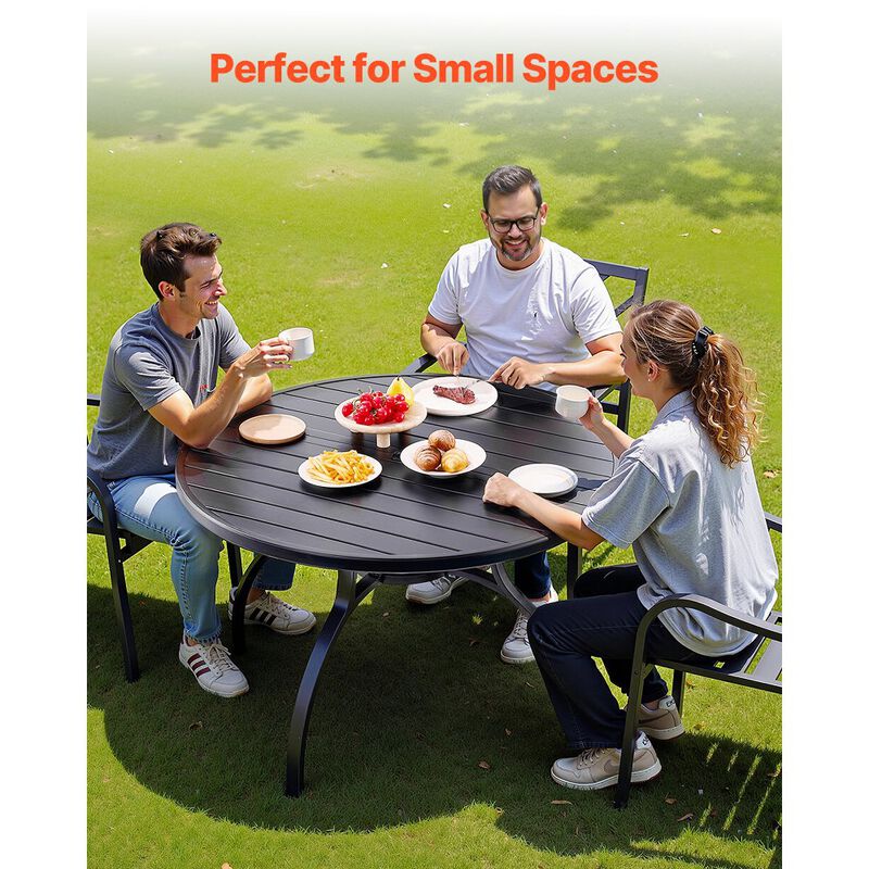 Outdoor Steel Patio Round Dining Table with Umbrella Hole for Lawn Garden-Black image number 7