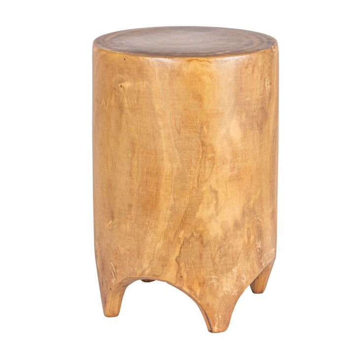 Hand-Carved Wood Side Table, Walnut Finish