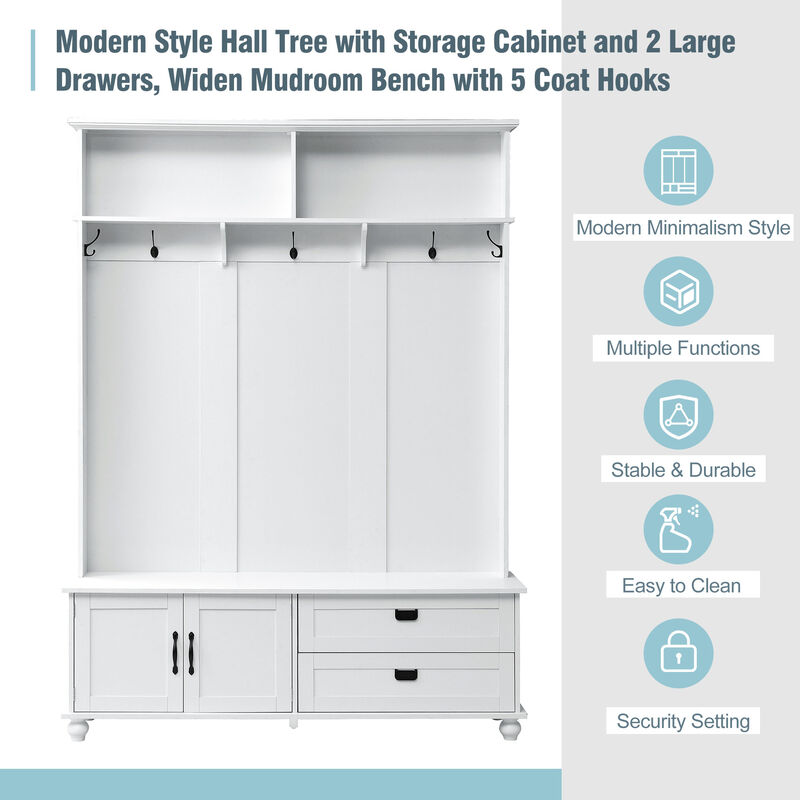 Merax Modern Hall Tree with Bench and Storage Cabinet