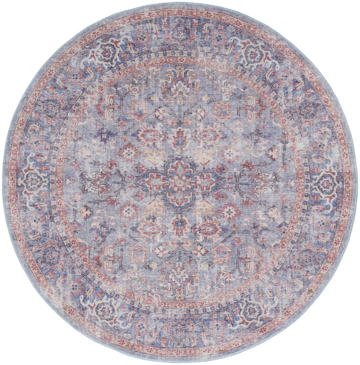 HomeRoots Round Floral Power Loom Distressed Area Rug