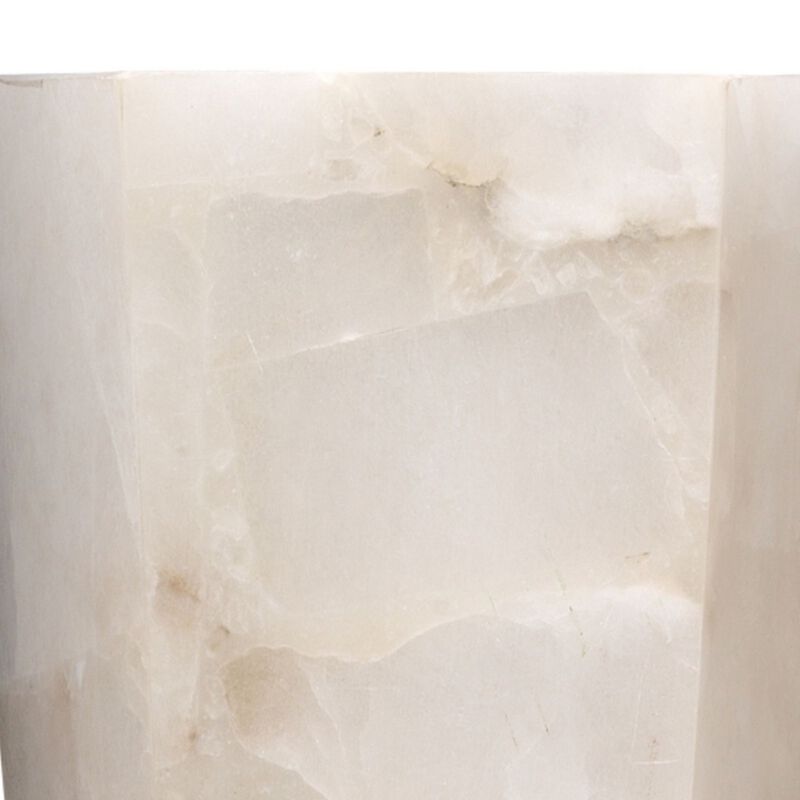 Ava 14 Inch Wall Sconce, Hand Carved Alabaster, Tall Hexagonal, White-Benzara image number 2