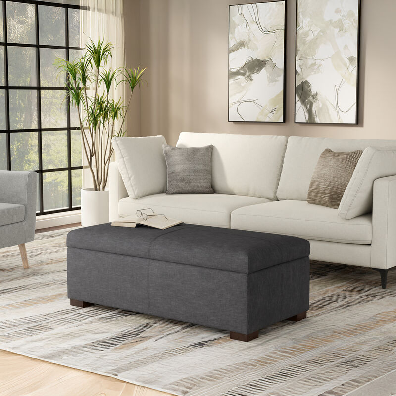 Gabbie 48 inch Wide Contemporary Rectangle Rectangular Storage Ottoman in Slate Grey Polyester Linen, Assembled image number 2