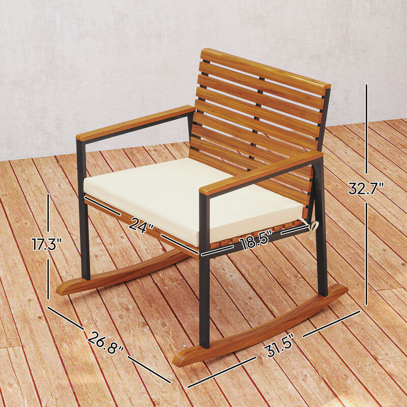 Hivvago Patio Rocking Chair Set of 2 Acacia Wood Outdoor Chairs image number 2
