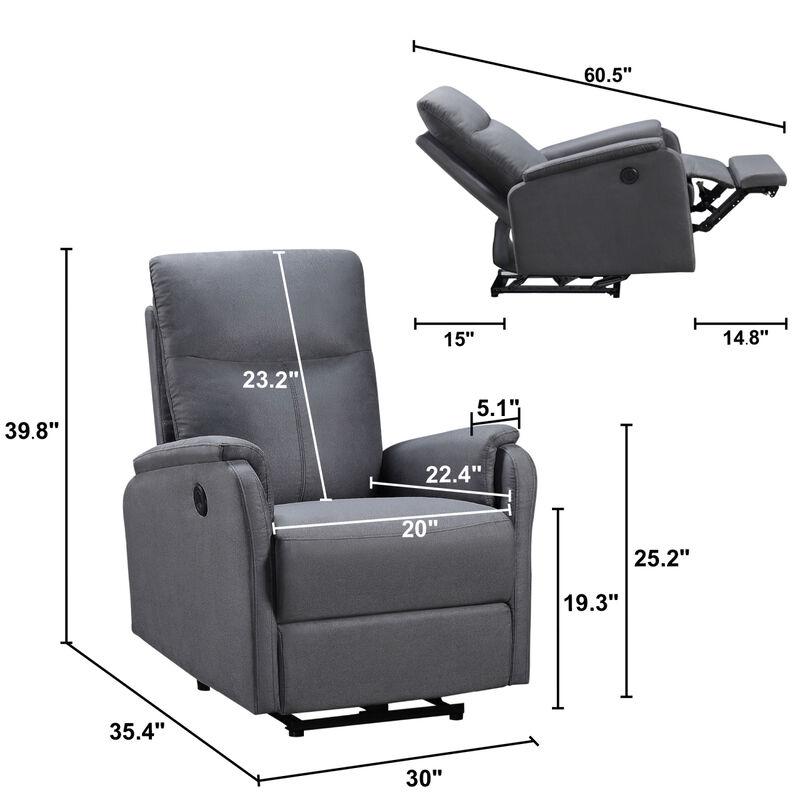 Streamdale Power Recliner Chair With USB Charge Port, Recliner Single Chair image number 4