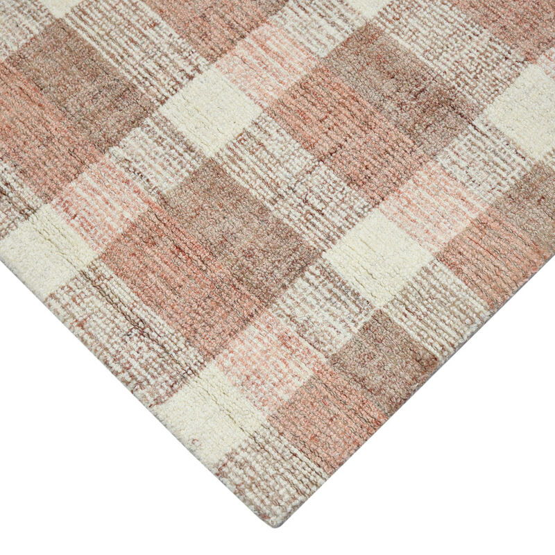 HomeRoots 4' X 6' Pink And Ivory Wool Plaid Hand Tufted Area Rug image number 4