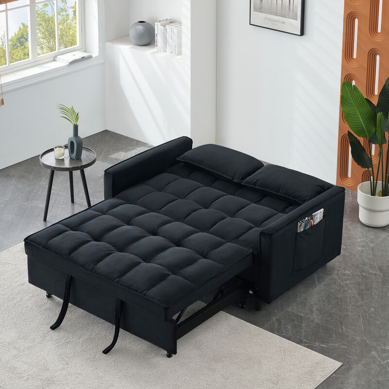 Merax Modern Velvet Convertible Sofa Bed Loveseat with Pillows & Pockets image number 3