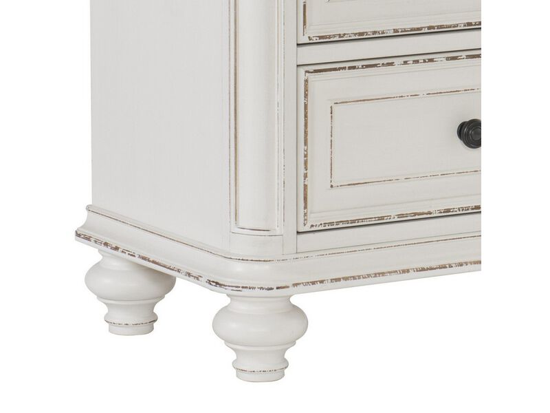 2 Drawer Wooden Nightstand with Distressed Details, Antique White and Brown-Benzara image number 4