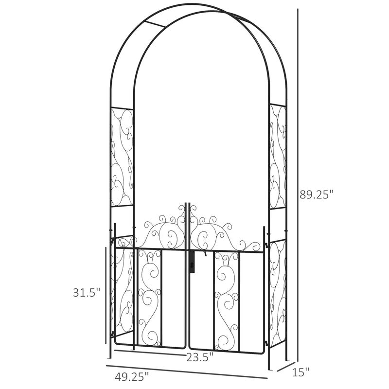 Outsunny 7.5' Metal Garden Arch with Gate, Garden Arbor Trellis for Climbing Plants, Roses, Vines, Wedding Arch for Outdoor Garden, Lawn, Backyard, Black