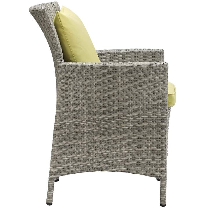 Modway Conduit Wicker Rattan Outdoor Patio Dining Arm Chair with Cushion in Light Gray Peridot