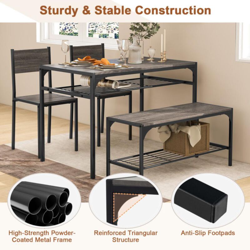 Hivvago Industrial Style Rectangular Kitchen Table with Bench and Chairs