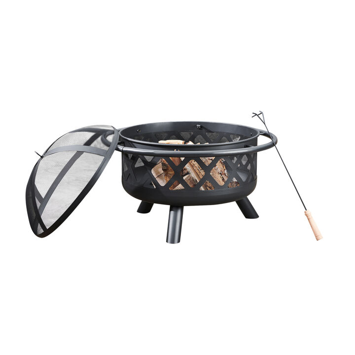 Wood Burning Fire Pit with Accessories, Black