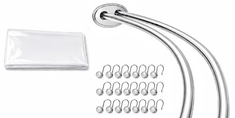 Shower Suite by Utopia Alley &ndash; Rustproof Aluminum Double Curved Shower Curtain Rod Combo Set with Liner & 24 Hooks, Adjustable 45&ndash;72 Inch Wall Mounted Dual Rod, Extra 30% Space image number 0