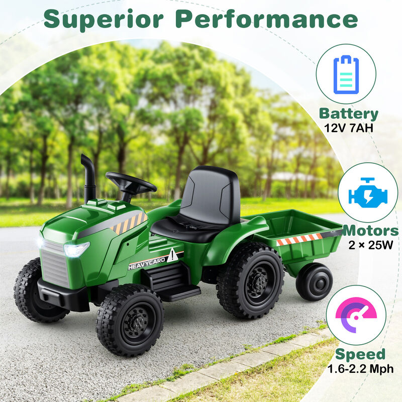 12V Electric Kids Ride-On Tractor with Trailer and 3-Gear Driving System image number 6