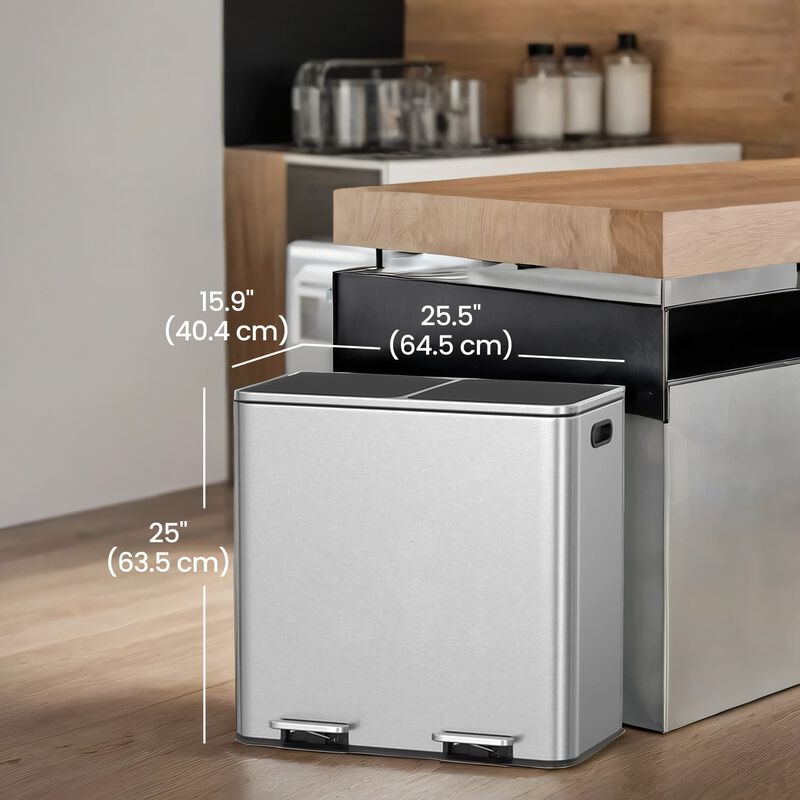 Double Compartment Trash Can with Airtight Lids for Kitchen image number 2