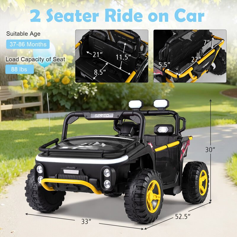 Kids 24V Ride On UTV Car with Dual Seats Horn Music and Story Features image number 2