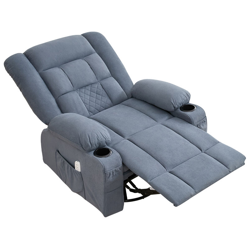 Fabric Swivel Manual Recliner with Massage and USB Port
