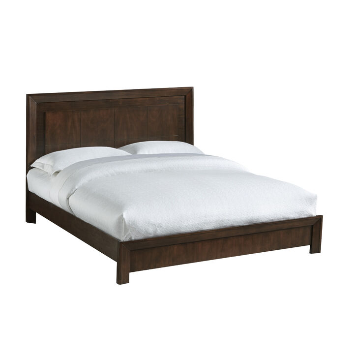 Steve Modern Solid Pine Wood Platform Queen Bed with Metal Legs, Brown - Benzara