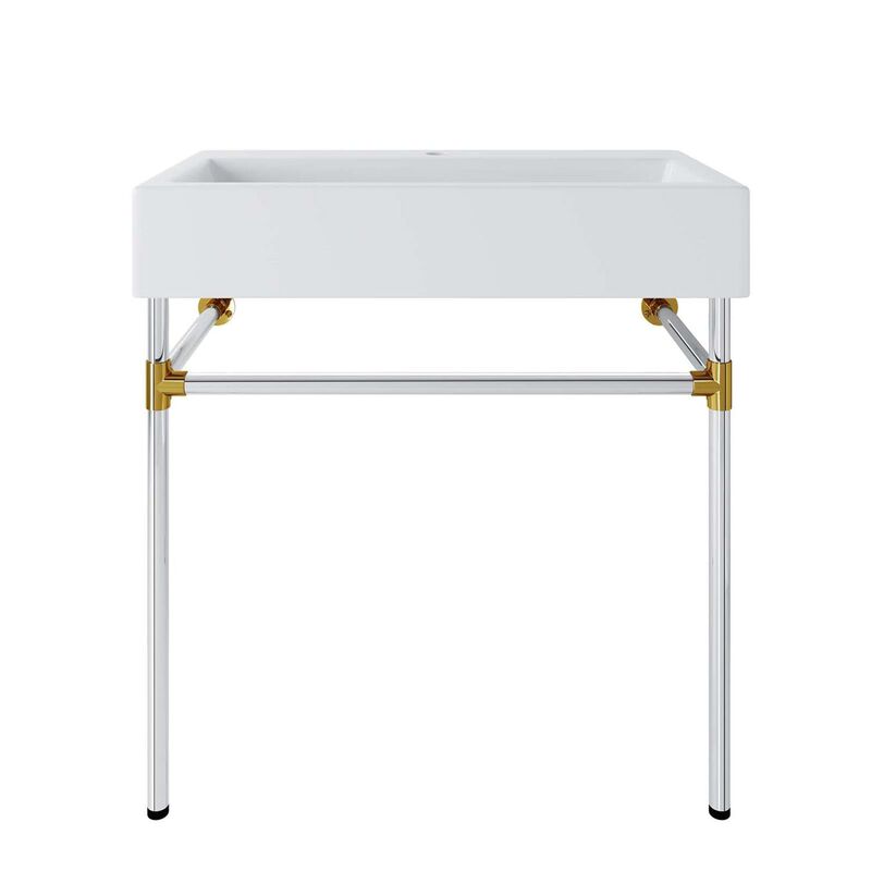 Modway Redeem 32" Wall-Mount Stainless Steel Bathroom Vanity in Silver/White image number 0