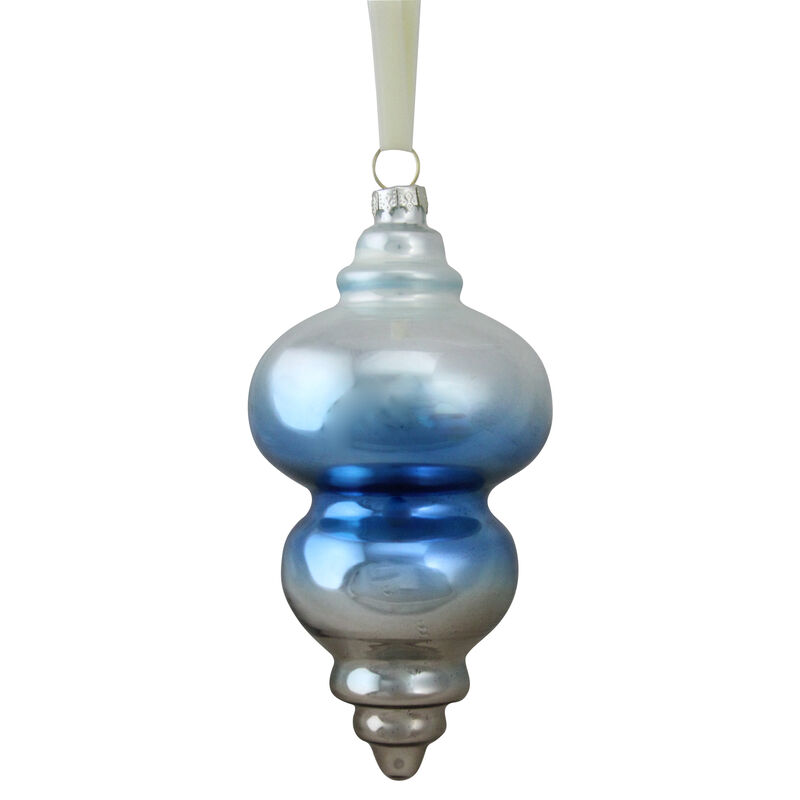 6" Sky Blue and Silver Hanging Glass Christmas Finial Ornament image number 0