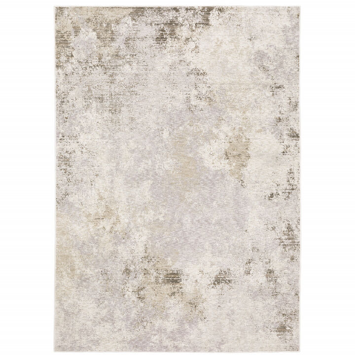 3 X 5 Beige Ivory Tan grey And Brown Abstract Power Loom Stain Resistant Area Rug