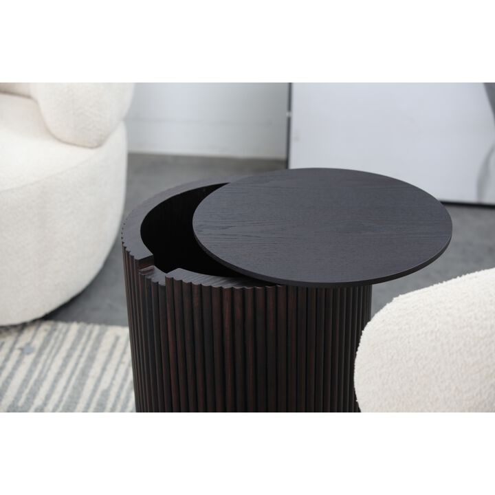 Handmade Round Coffee Table side Table End Table, Fraxinus mandshurica +MDF, Smoky Color, 27.55inch x 13.77inch