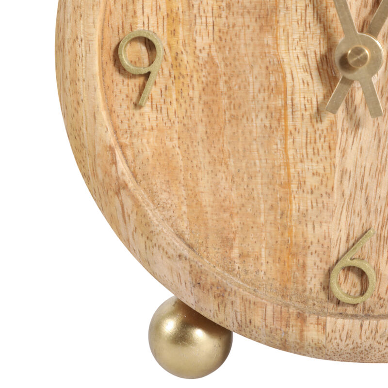 7x6" Round Footed Clock With Brass Details, Natura image number 4