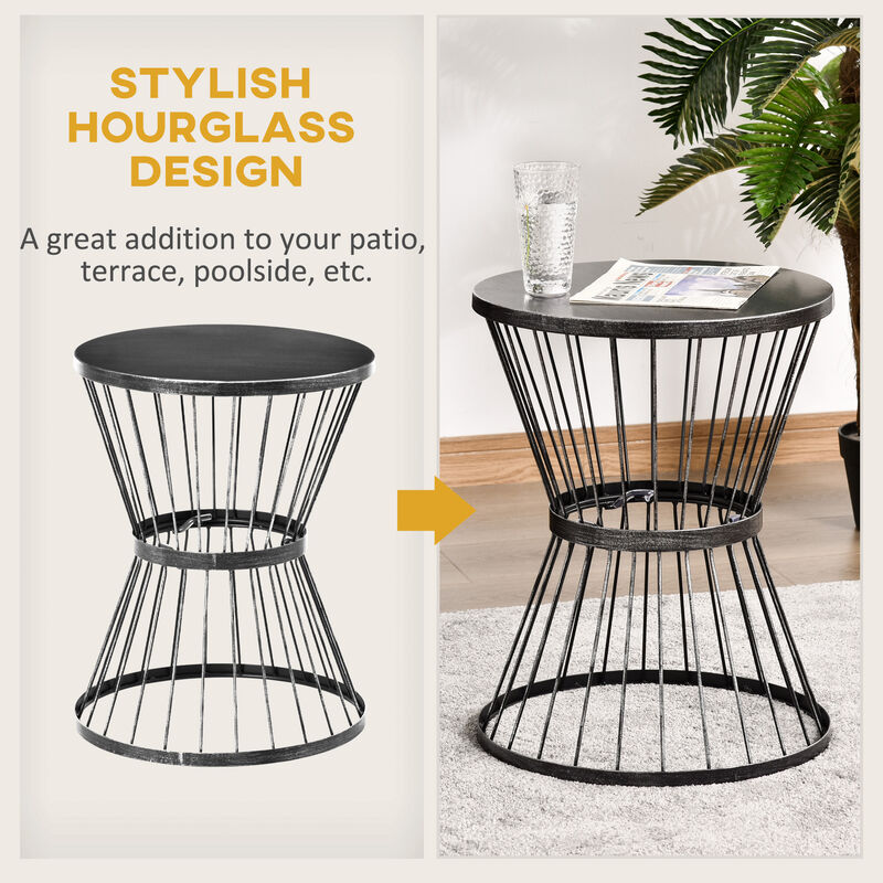 Outsunny 16" Steel Patio Side Table, Garden End Table with Hourglass Design, Accent Table for Outdoor and Indoor Use, Black