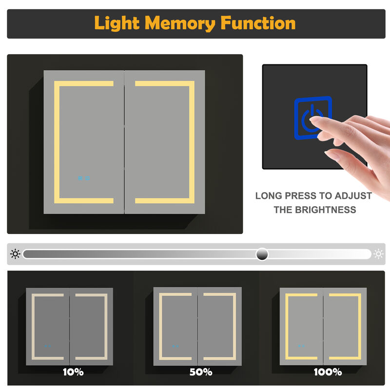 FUFU&GAGA LED Bathroom Mirror Cabinet with Adjustable Shelves and Defogging Function,(35.4" W x 17.7" D x 31.3" H),White