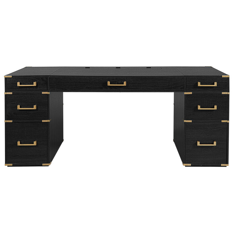 Whisen 70" Executive Desk, 7-Drawer USB MDF Metal for Home Office Study image number 0