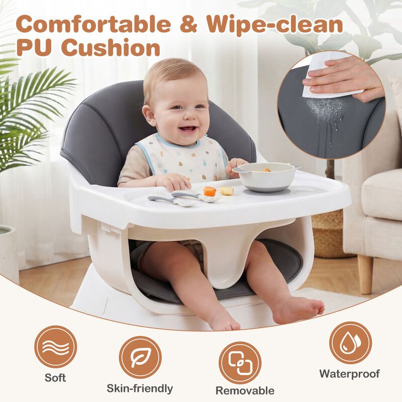 Convertible Baby High Chair with Solid Wood Frame and 3 Position Adjustable Tray image number 6