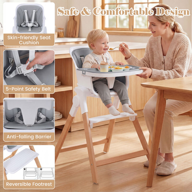 4-in-1 Baby High Chair with Removable Adjustable Feeding Tray image number 6