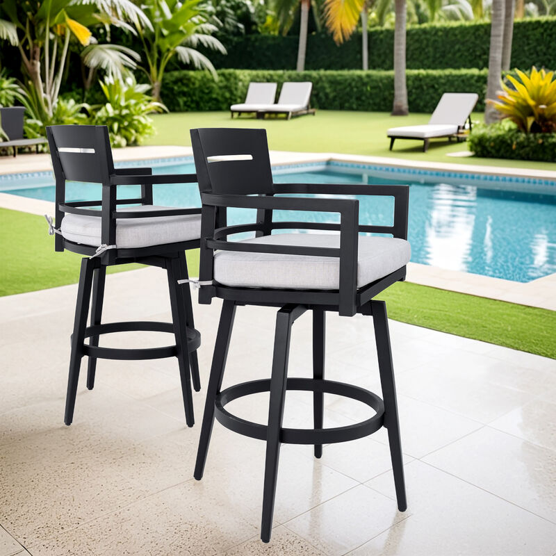 Durable Outdoor Bar Stools 2-Piece Set &ndash; Aluminum Frame, 360&deg; Swivel, Weather-Resistant Cushions, Ergonomic Comfort for Patio or Deck image number 9