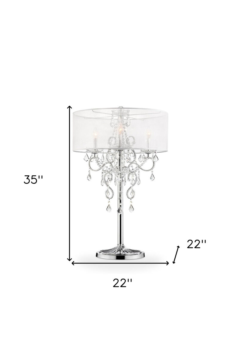 Hivvago Glam Silver Faux Crystal Accent Table Lamp with See Thru Shade