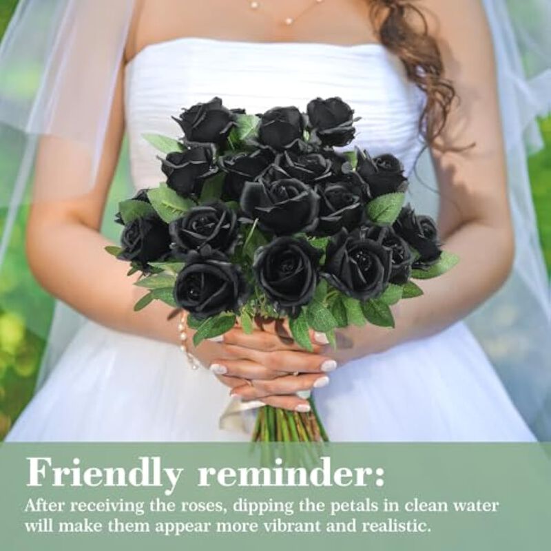 27 Piece Black Artificial Rose Flower Stems Wedding Centerpiece Decor image number 3