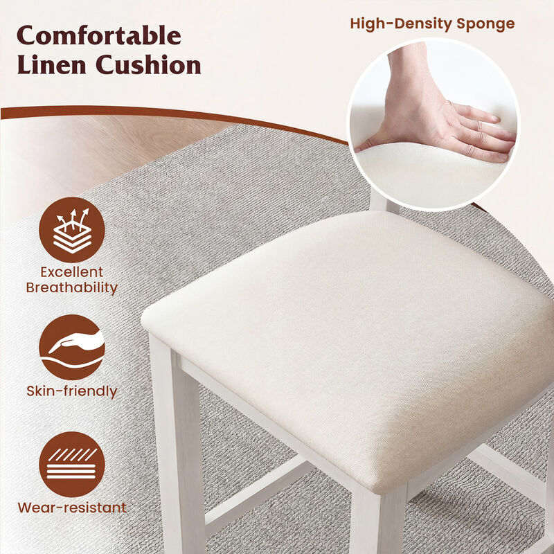 Set of 2 Farmhouse Counter Stools with Upholstered Cushion and Footrest image number 4
