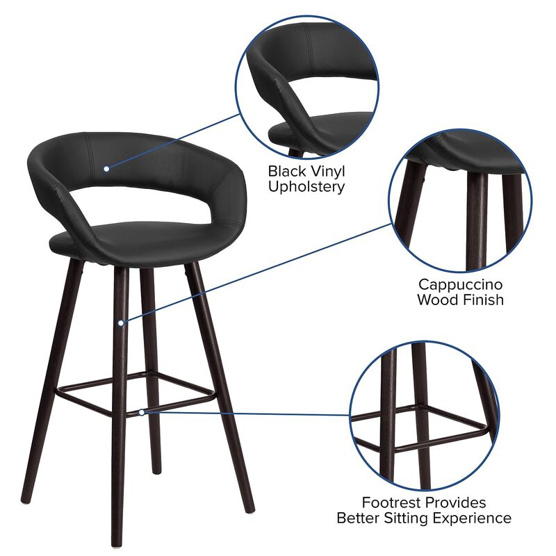 Flash Furniture Brynn Series 29'' High Contemporary Cappuccino Wood Barstool in Black Vinyl image number 2