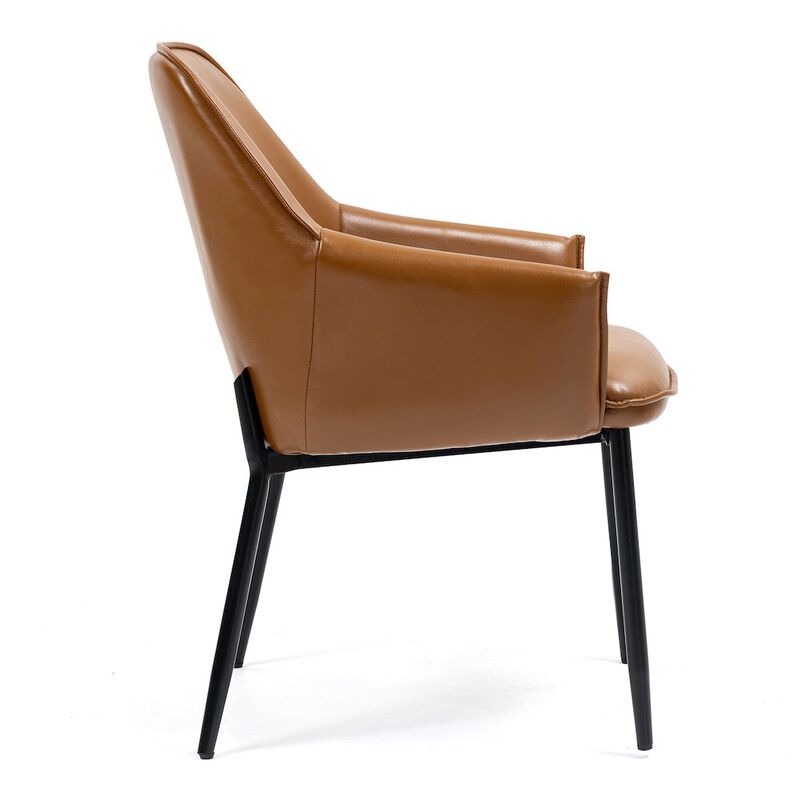 Glamour Home Set of 2 Light Brown Faux Leather Upholstered Dining Chair Black Iron Legs